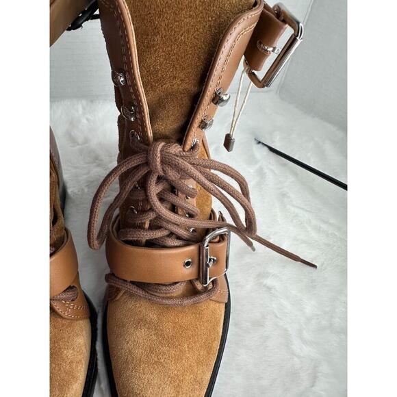 Chloe Rylee Brown Leather and Suede Booties Women's Size EU 36.5 Lace Up Cutout - Picture 7 of 16